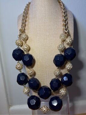 Lilly Pulitzer Navy and Gold Faceted Statement Necklace